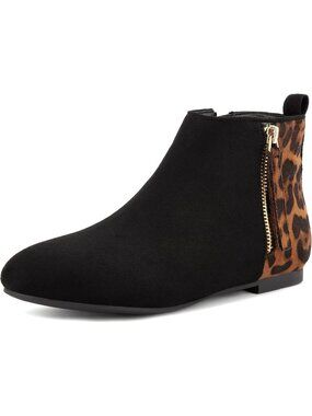 Women's Leopards Ankle Flat Low Heel Zippers Booties Winter Fall Fashion Boot
